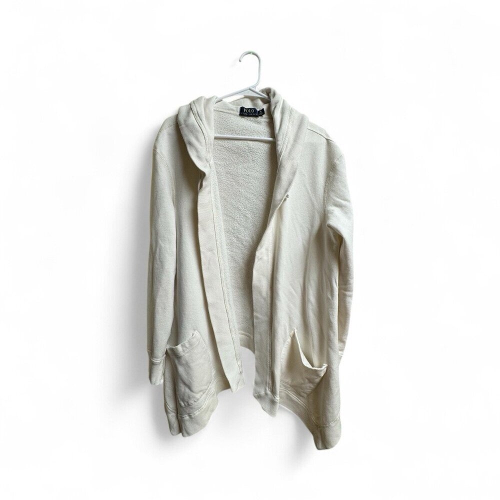 Polo Ralph Lauren Women’s XL White Open Front Hooded Cardigan Sweatshirt